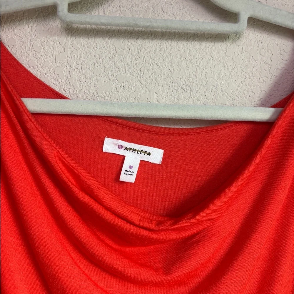 Athleta Poppy Red Coral Solstice Cowl Neck Long Sleeve Ruched Casual Dress M